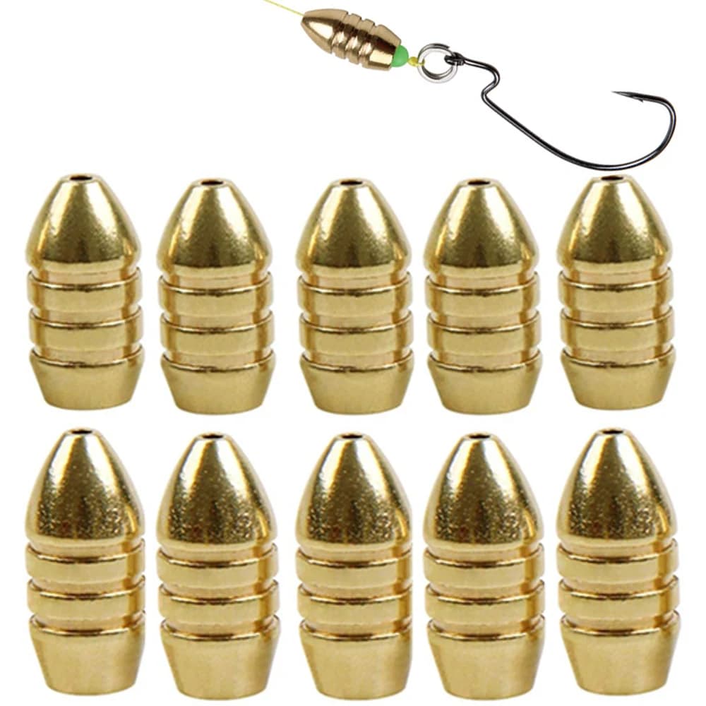 10 pieces brass fishing weights copper bullet ball zavorra for Texas Carolina Rig fishing equipment bass trout bait fishing accessories