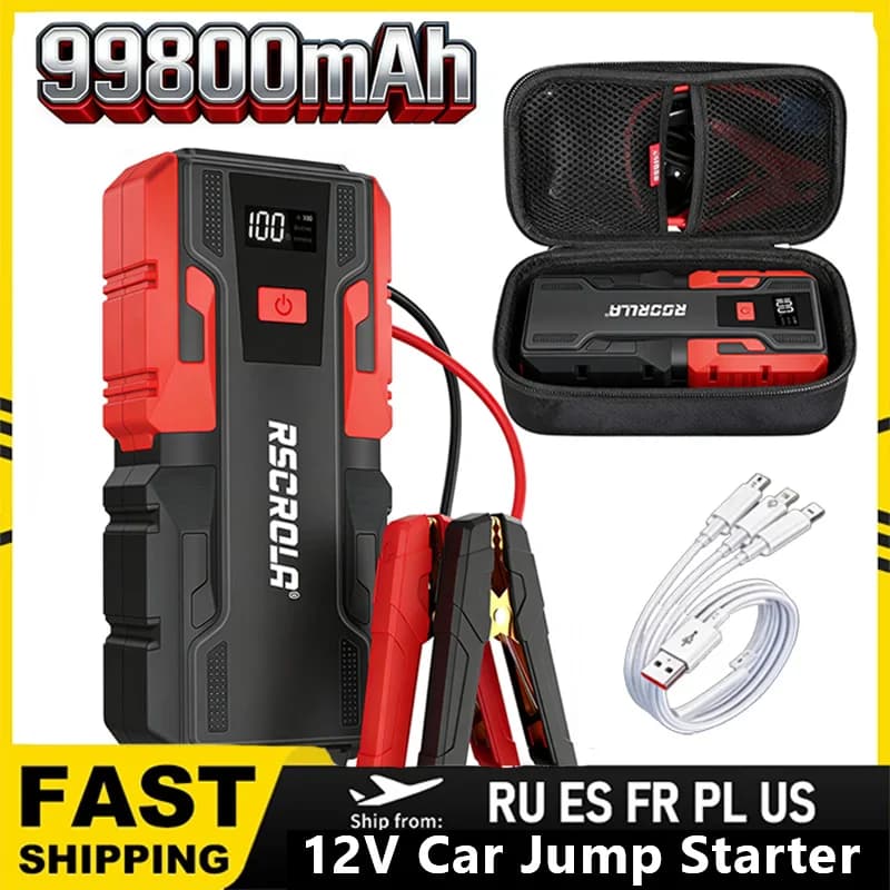 Rscrola Power Bank 3000A Avviatore d'Emergenza Portatile, Caricabatterie per Auto 12V, Dispositivo di Avviamento Automatico per Emergenze