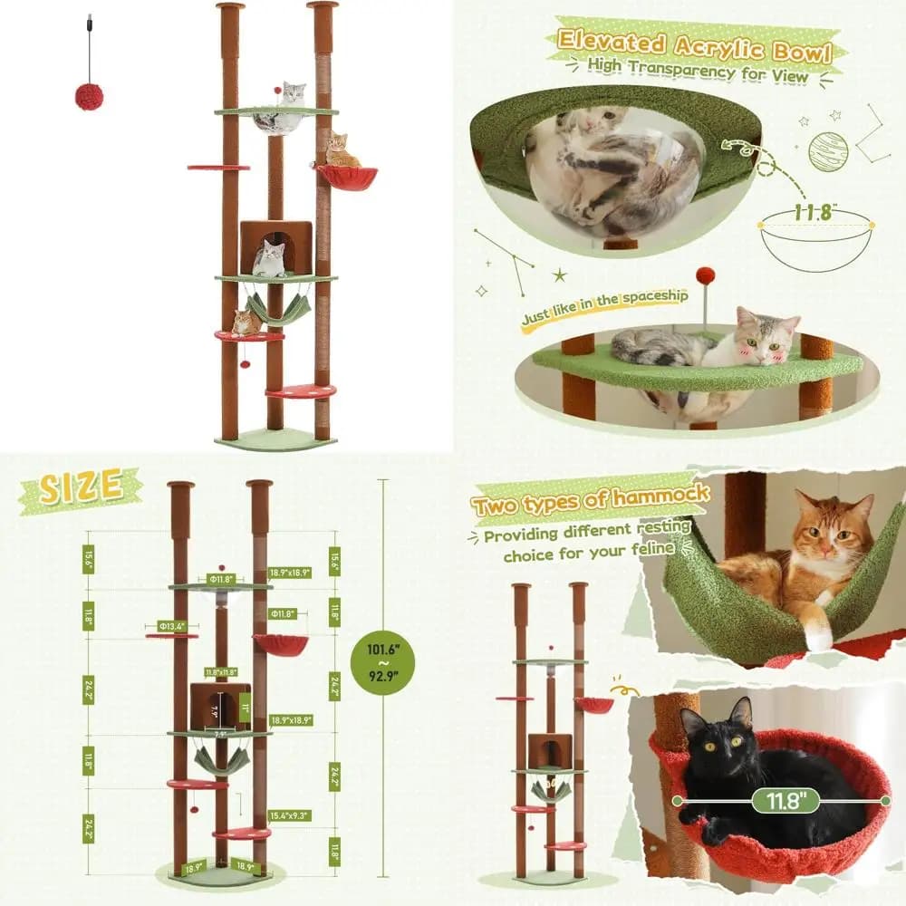 Torre per gatti ad altezza regolabile: casetta da gioco da arrampicata alta 92,9-101,6 con tiragraffi per gatti