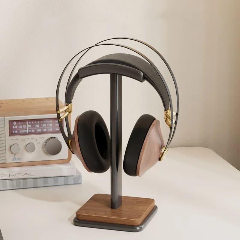 Walnut Solid Wood Headset Stand Dorm Desktop Storage Bracket Aesthetic Headphone Hanger For Over Ear Gaming Headsets