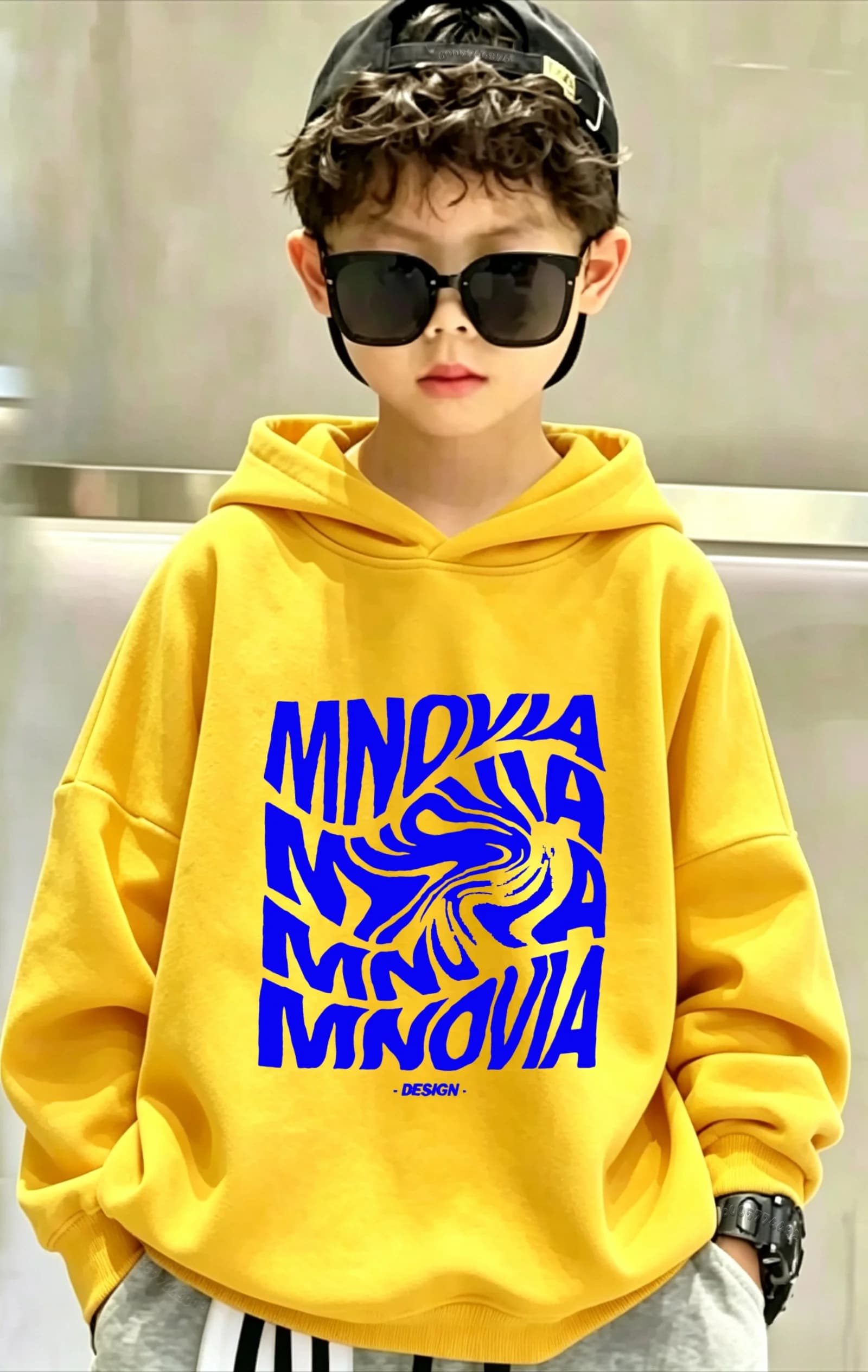 Best-selling Y2K distorted and deformed letter print hooded sweatshirt for children - fashionable and warm pullover hoodie top