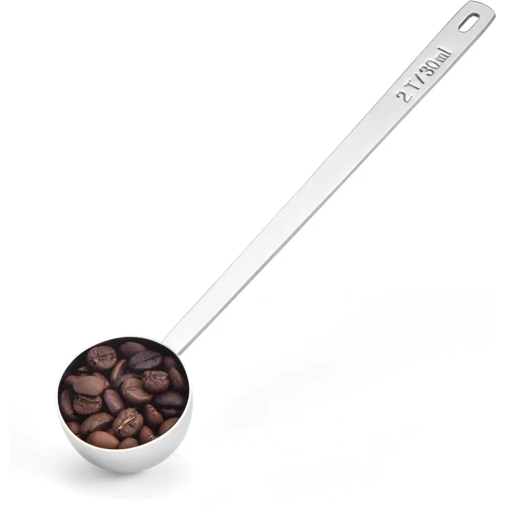 Long Handle Coffee Scoop: 8.6 Inch 18/8 Stainless Steel 2 Tablespoon Metal Measuring Spoon Tbsp Scoop for Coffee Beans, Grounds Coffee, Coffee Powder, Tea, Tall Jars (2Tbsp/30ml)