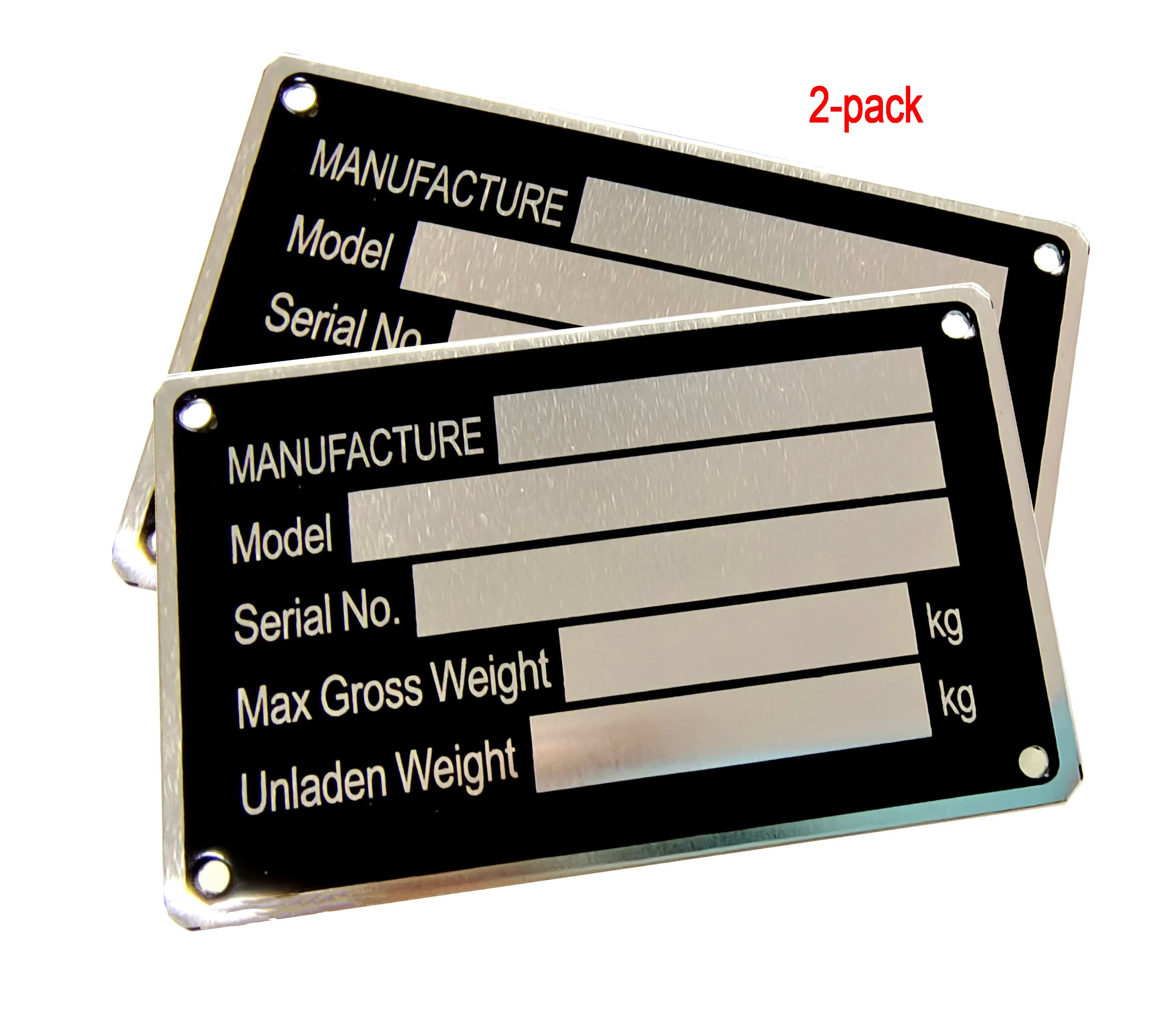 Pack of 2 blank identification plates for VIN and axle weight, for vehicles, trucks, boats and trailers, 86mm x 54mm