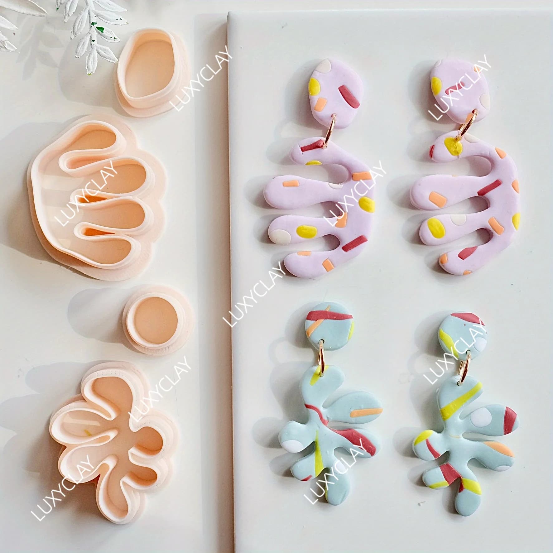 2pcs/set Abstract Shape Polymer Clay Cutters for Jewelry Making, Irregular Geometric Clay Earring Cutters, Hollow Clay Molds