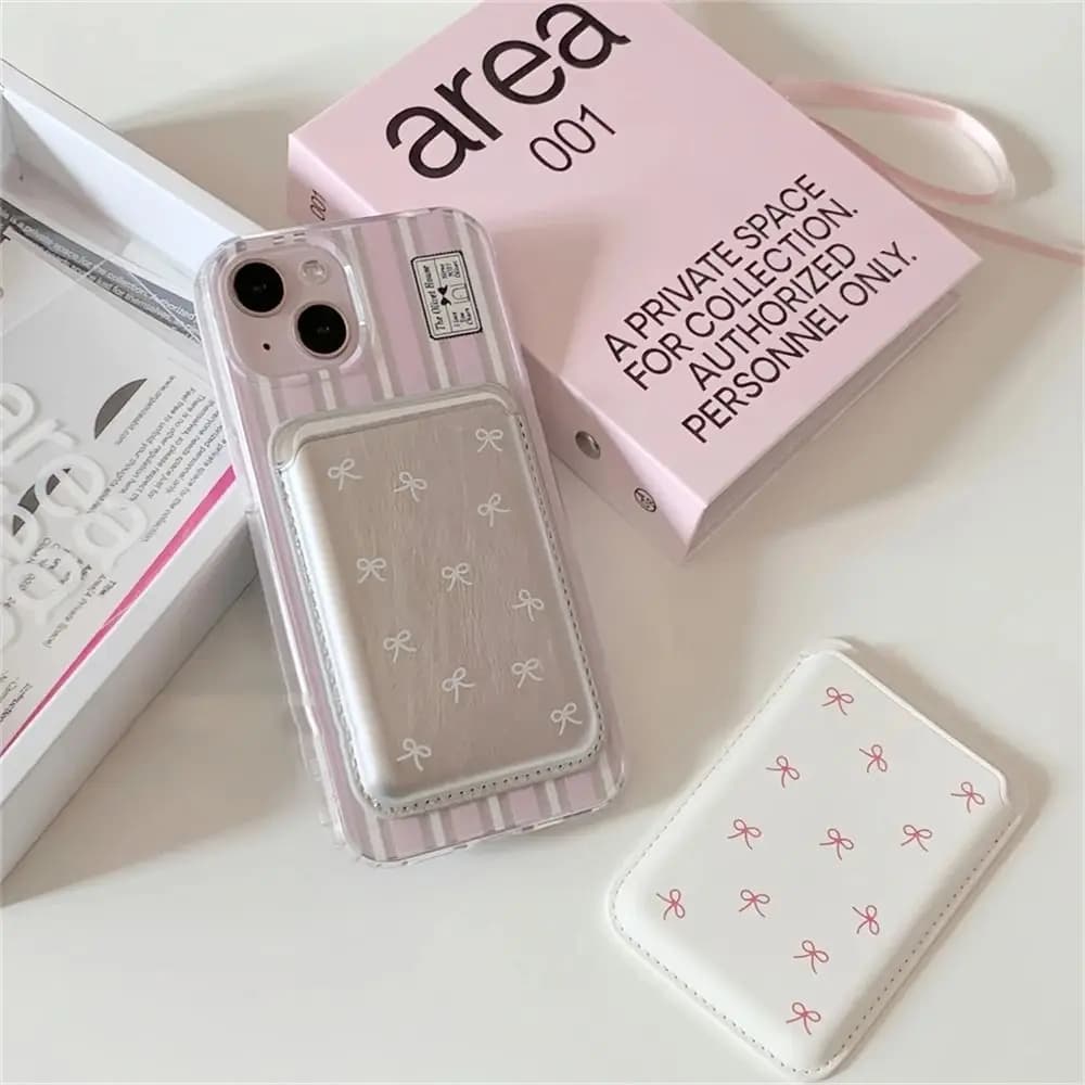 INS coreano carino arco per Magsafe Magnetic Card Clip custodia per telefono per iPhone 15 Pro Max portafoglio magnetico porta carte accessori per telefono