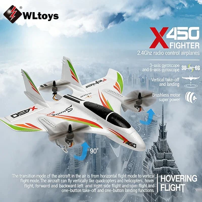 Aereo RC Wltoys 6CH X450 con LED notturni, motore brushless, funzione 3D/6G, decollo e atterraggio verticale, acrobazie aeree, regalo per bambini