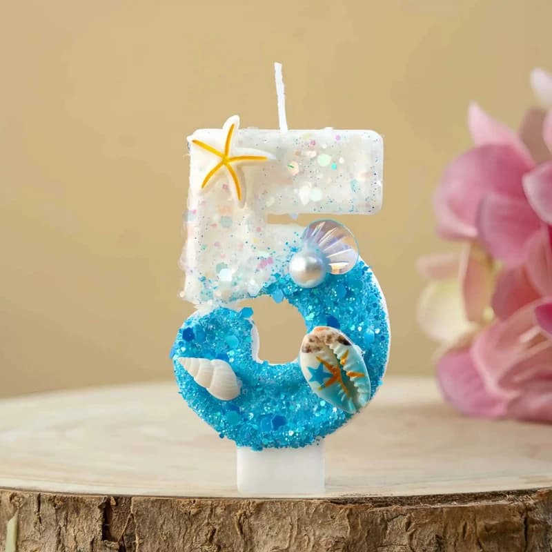 Ocean-themed Digital Candles, Blue Glitter Birthday Cake Decorations, Perfect for Summer Beach Parties