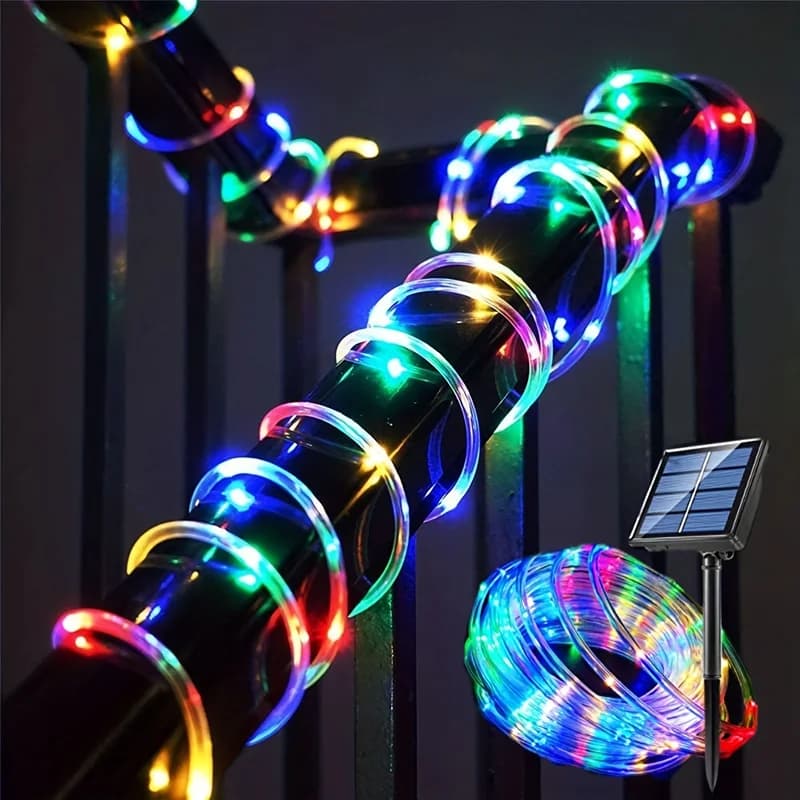 Solar Striped Lights, Tube, Corda, Outdoor LED Garland, Garden, Lawn, Trees, Fences, Holiday Decorations