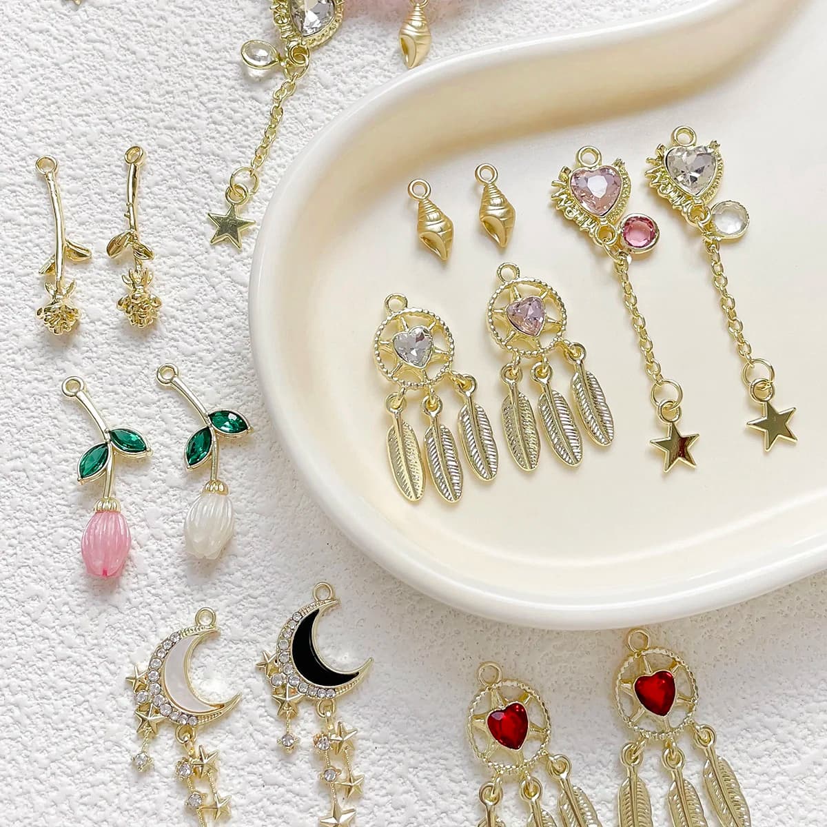 6pcs Moon Dreamcatcher Tassel Pendant Diy Handmade Jewelry Bracelet Necklace Beaded Accessories Charms