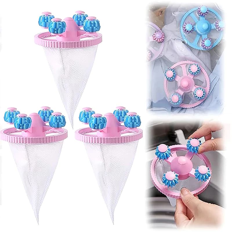 Set of 3 Remove Washing Machine Peles, Anti-Slucks Balls, Washer Filter Bag, Hair Filter Bag