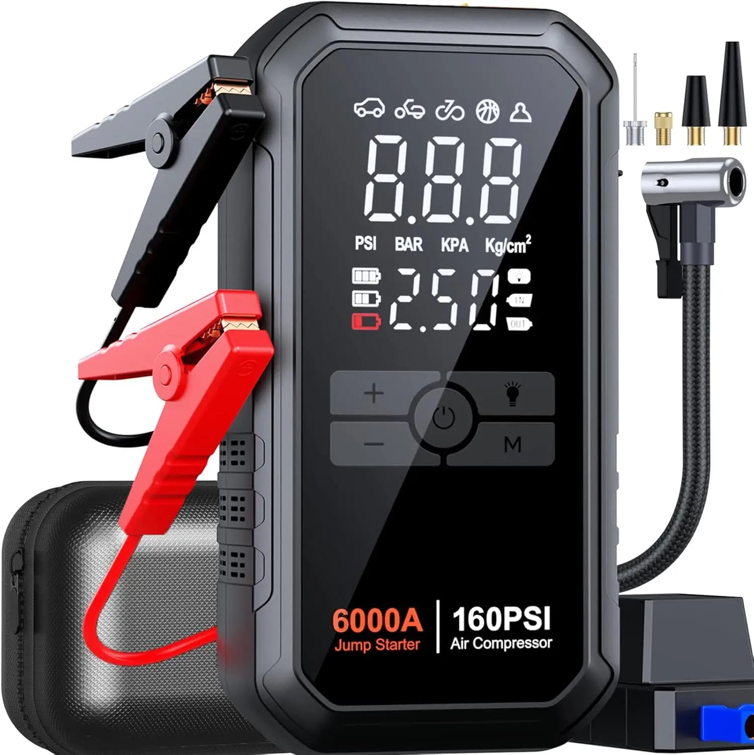 Avviatore di Emergenza 10-in-1 da 6000A 26800mAh con Compressore d'Aria, Booster Portatile per Batteria Auto per Tutti i Veicoli