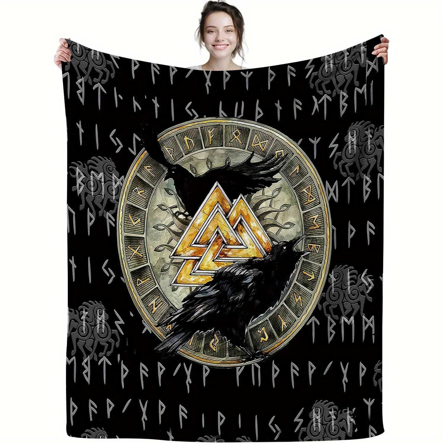 Maglia in flanella con design Viking Raven - Morbida per divano, letto, ufficio, viaggi - Regalo accogliente per tutte le stagioni per gli appassionati