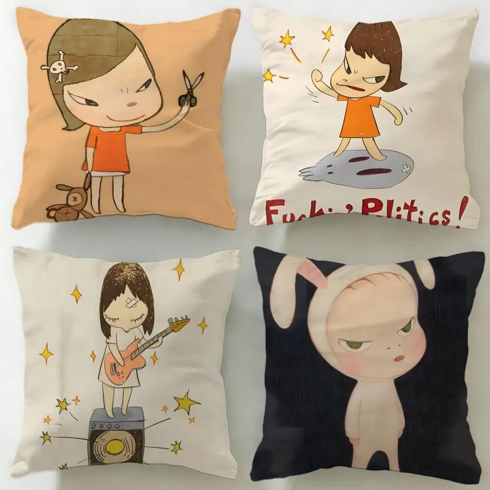 Federa per cuscino classica dell'artista Yoshitomo Nara, morbida e facile da lavare, versatile per divano, letto, viaggi e ufficio