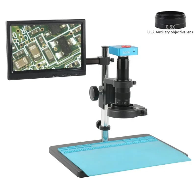 Telecamera per microscopio industriale regolabile 180X 200X 55MP 4K 2K HDMI USB Videoregistratore Display da 10,1 pollici per riparazione saldatura PCB