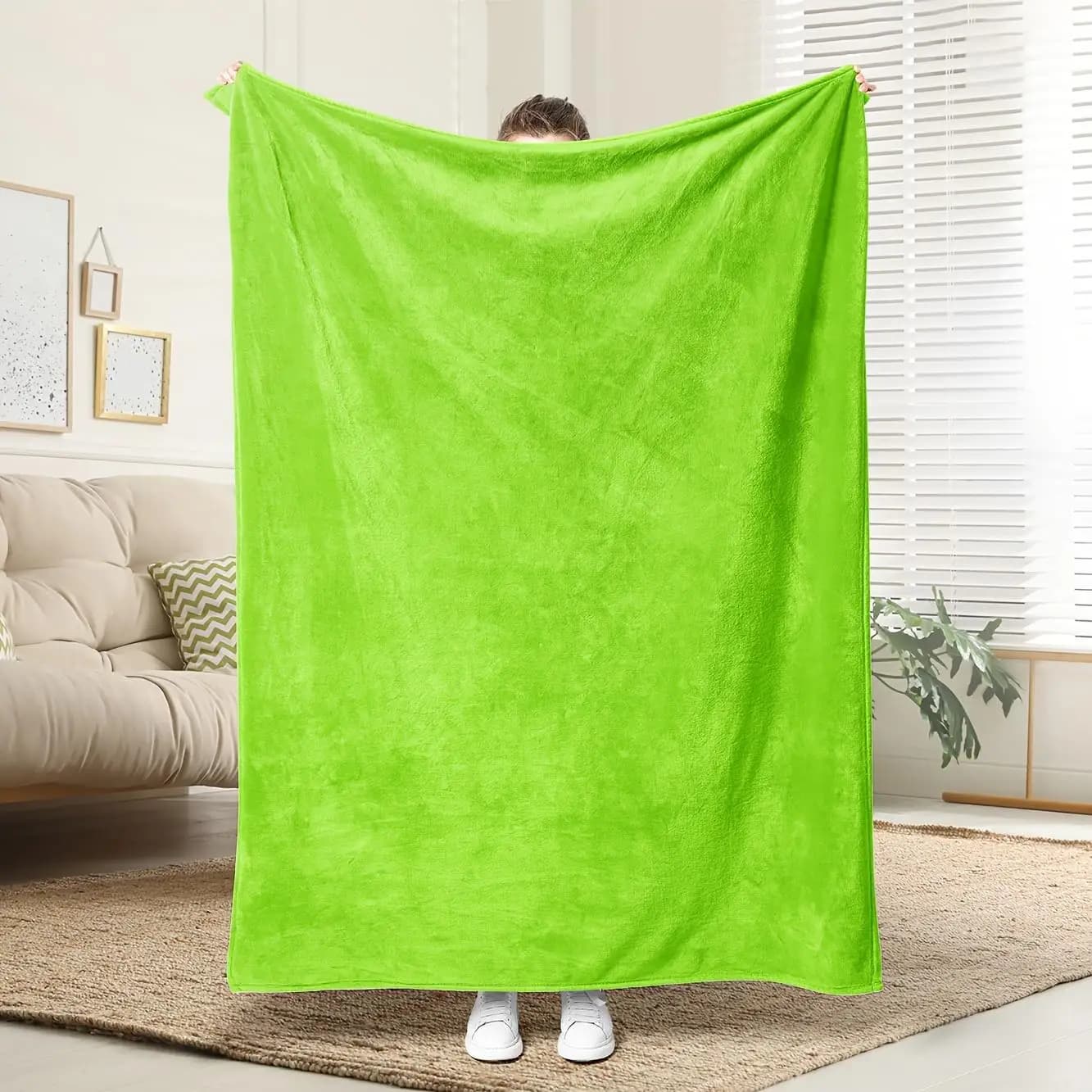 Coperta stampata in flanella con motivo verde brillante adatta a tutte le stagioni adatta per divano da ufficio e viaggi 180x250 cm