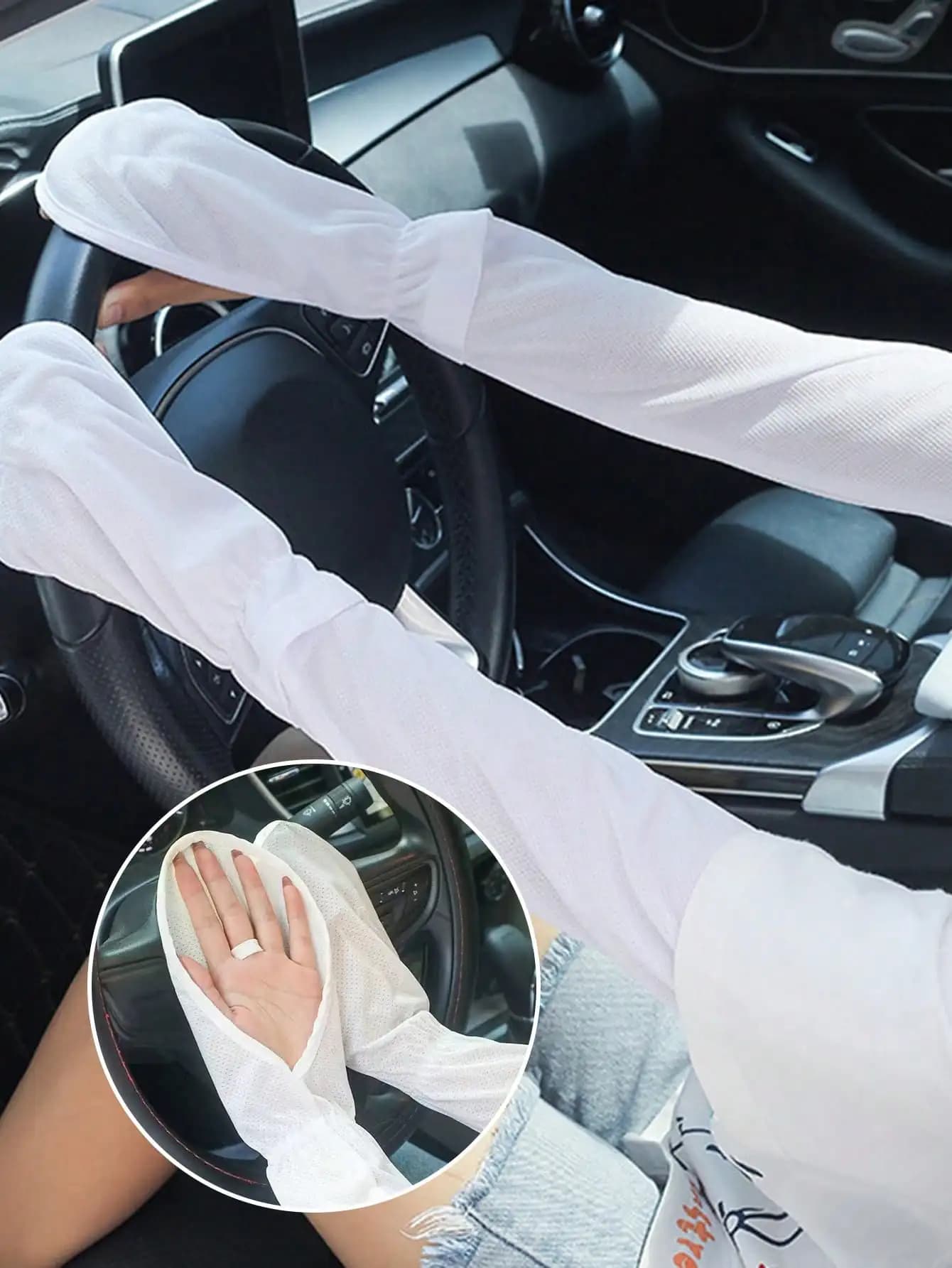 1 Pair Summer Driving Arm Sleeves (Loose Version), Breathable Cooling Sleeve Covers, Available In Gray/Blue/Pink/Black/White, Sun Protection Fingerless Gloves, Loose Fit For Women Driving, Cycling, Car Accessories, Car Sun Protection