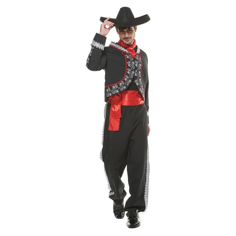 Uomini Mariachi Black Senor Costume di Halloween Per Adulti Senor Messicano Ossa cowboy Abiti Cosplay Carnevale Pasqua Purim Fancy Dress