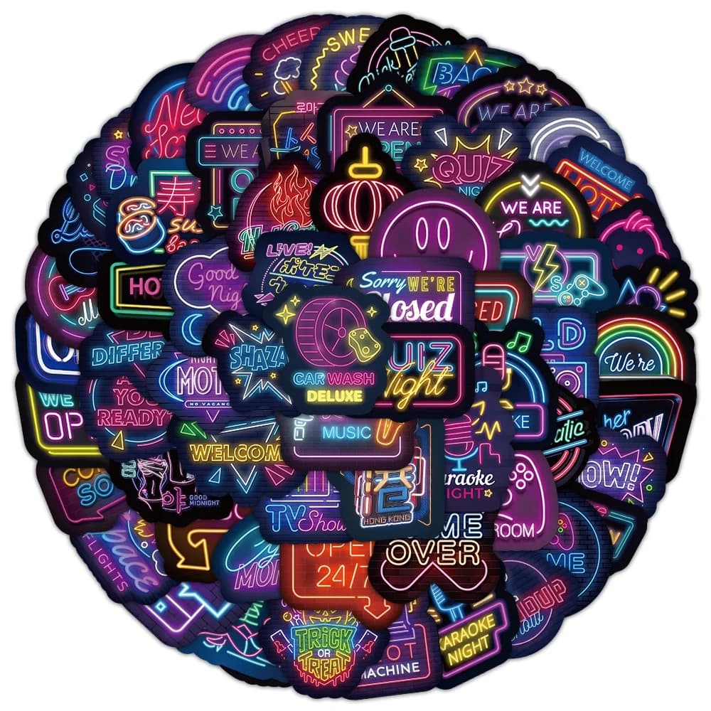 100 Pezzi Adesivi Graffiti Multielemento Neon Cartoon per Casco Bicicletta Diari Astucci Decalcomanie Papery Pop Store