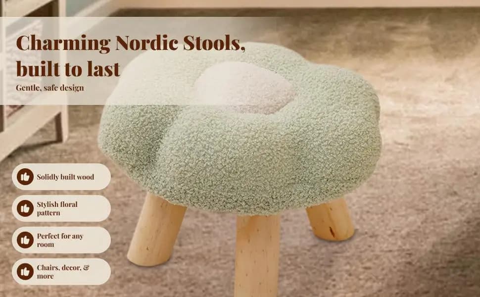 Sofa Stool Flower Shape Foot Rest Cartoon Foot Rest with Wooden Leg Ottoman for Apartment Playroom Bedside Entryway Living Room