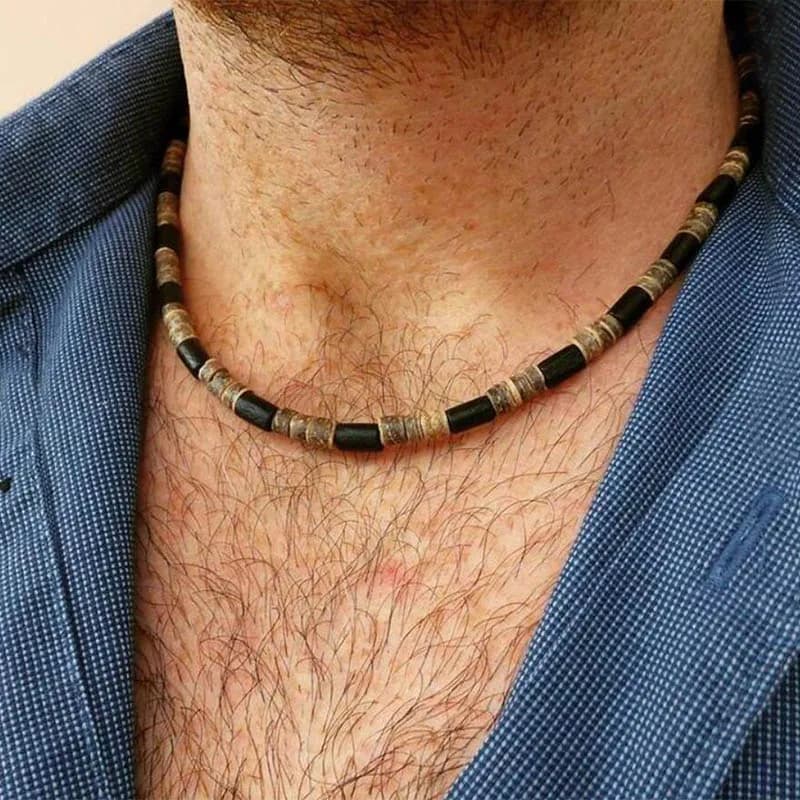 Nuova collana unica in buccia di cocco naturale per uomo collare girocollo corto fatto a mano Homme 18 pollici regalo per lui Accessori Hombre