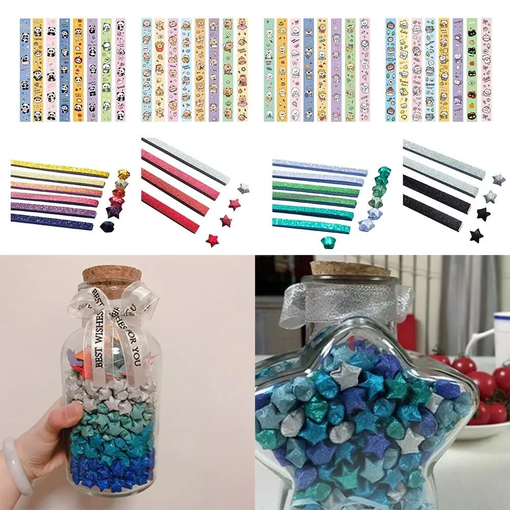540 Sheets Colorful Star Origami Paper Single Sided Cartoon Lucky Star Origami Art Craft Best Wishes Folding Star