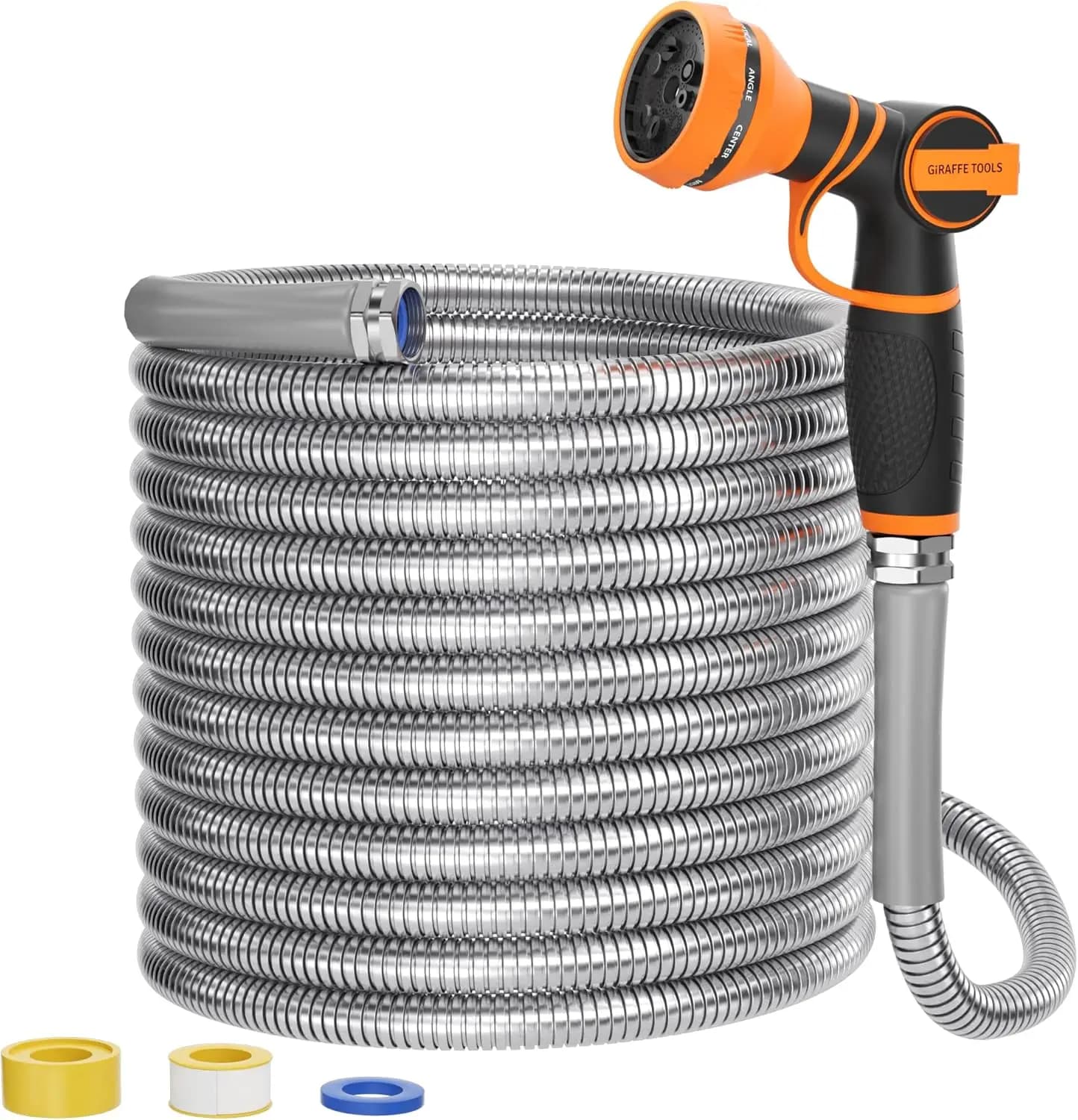 Tubo da Giardino in Acciaio Inossidabile da 30 Metri x 19 mm, Tubo dell'Acqua in Metallo Anti-Piega con Ugello a 9 Getti, Flessibile e Leggero per Giardino