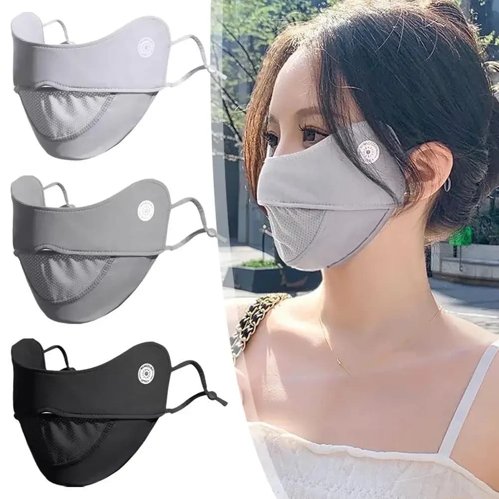 Maschera da donna in seta di ghiaccio Sottile copertura per il viso in rete traspirante Maschera per protezione solare estiva per esterni Maschera sportiva da corsa per ciclismo anti-UV regolabile