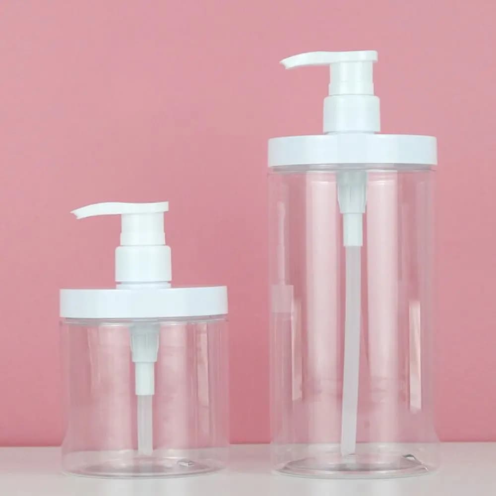Dispenser per bottiglie con pompa da 500/1000 ml Dispenser di sapone per doccia ricaricabile trasparente Bottiglie per doccia in PET a bocca larga