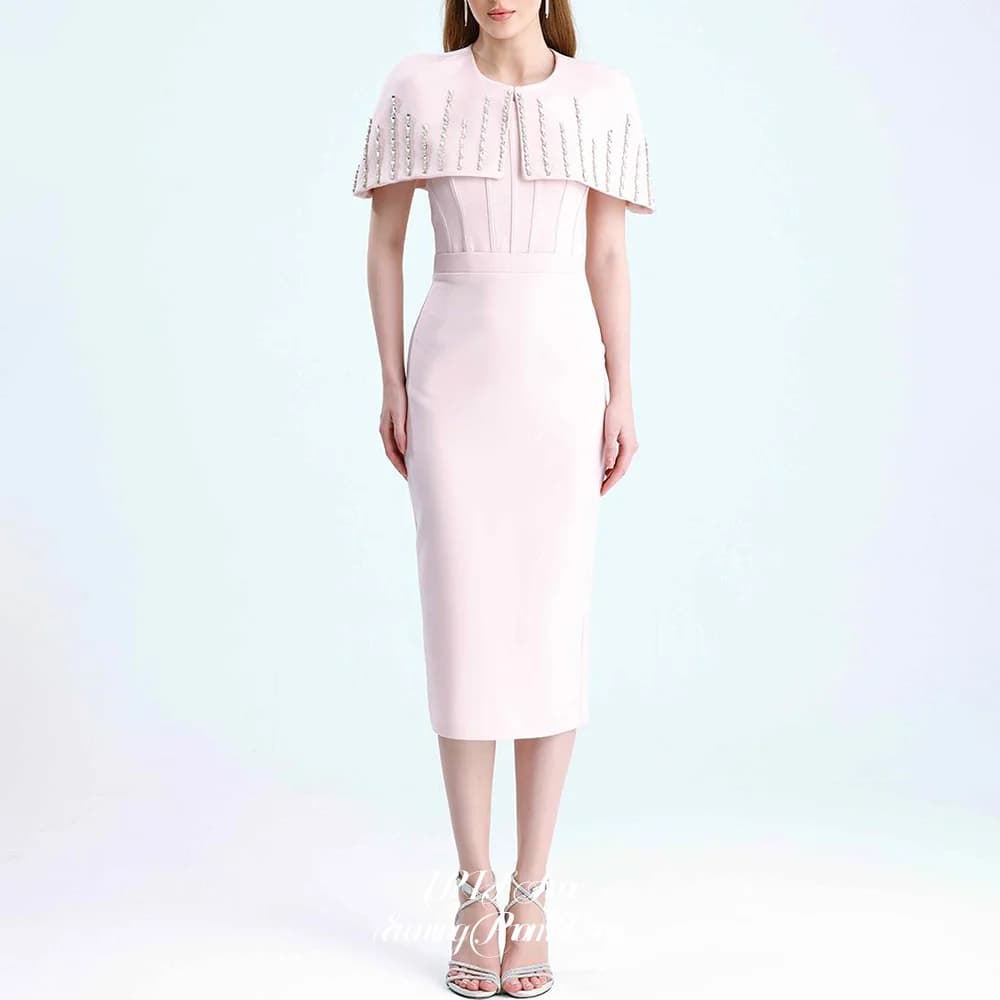 IRIS Elegant Sheath Cocktail‑Party Dress O‑Neck Back Split Midi‑Length Wedding‑Guest Formal Events for Women 2026 Office Gala