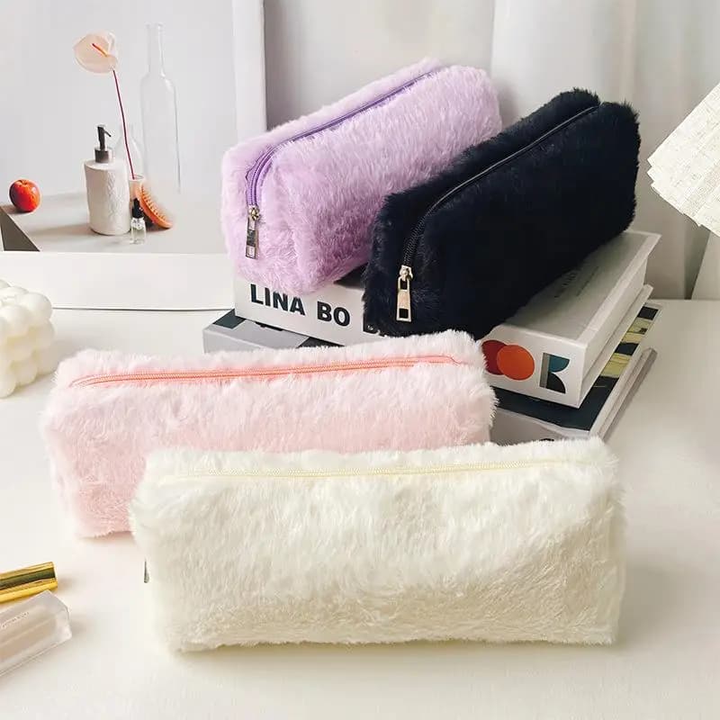 Plush Makeup Bag Pencil Case Cute Pen Box Large Capacity For Girls Storage Bag Student School Office Supplies Stationery-F(x)