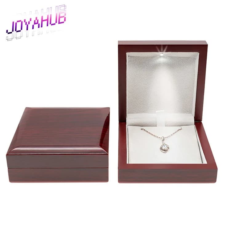Scatola per Gioielli di Lusso Personalizzata con LOGO, Illuminazione LED, per Anelli, Ciondoli, Bracciali e Collane, Confezione Regalo OEM in Legno