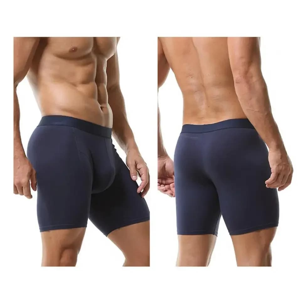 Boxer da uomo con supporto totale, intimo rinfrescante e traspirante, slip a gamba lunga e a vita bassa con patchwork