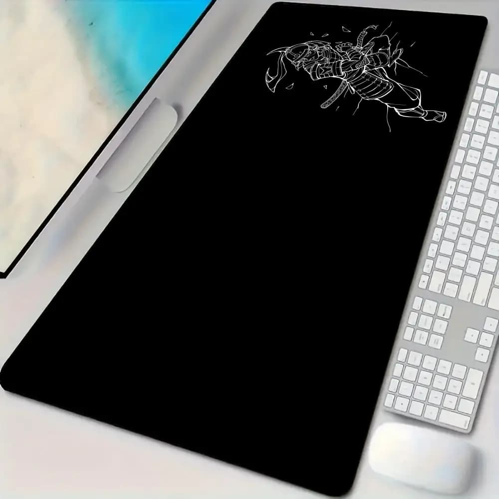 Tappetino per mouse con design modello samurai Tappetino da scrivania con bordi cuciti Base in gomma antiscivolo Accessori per PC per giocatori Tappetino da gioco Tappetino nero