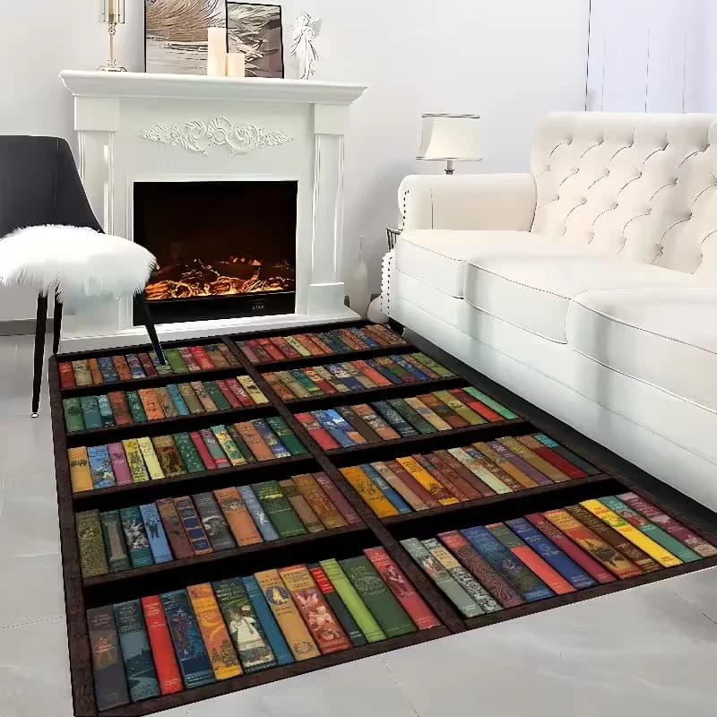 Tappeto per libreria per adolescenti, arredamento per sala studio, biblioteca, libro, stampa, tappeto, scaffale vintage, soggiorno, zerbino, libreria