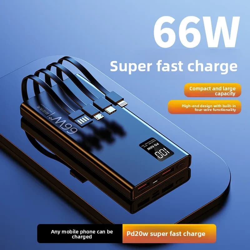 30000 mAh 66 W Quick Charging USB Type C Integrated Cable Battery for iPhone 17 Xiaomi Huawei Samsung PD20W