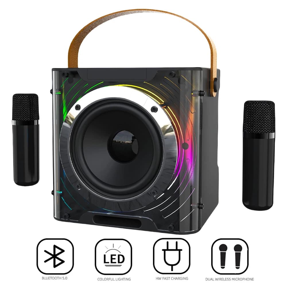 Macchina per karaoke per adulti e bambini, macchina per karaoke con supporto per telefono cellulare, sistema di altoparlanti PA 2 microfoni Bluetooth wireless