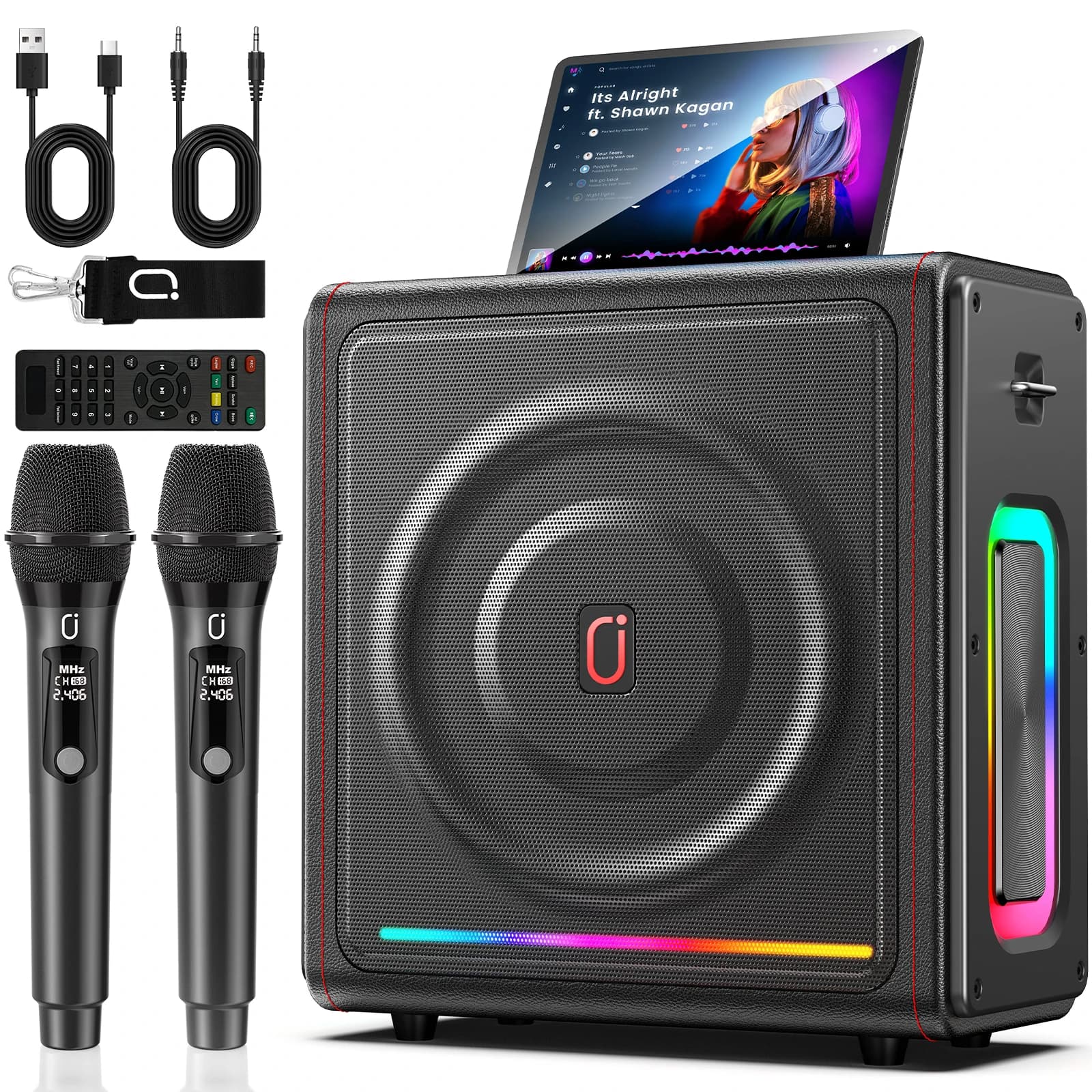 Macchina per karaoke MS78 con 2 microfoni wireless | Altoparlante Bluetooth 5.3 con controllo dei bassi/tre acuti e correzione del tono | Sistema PA