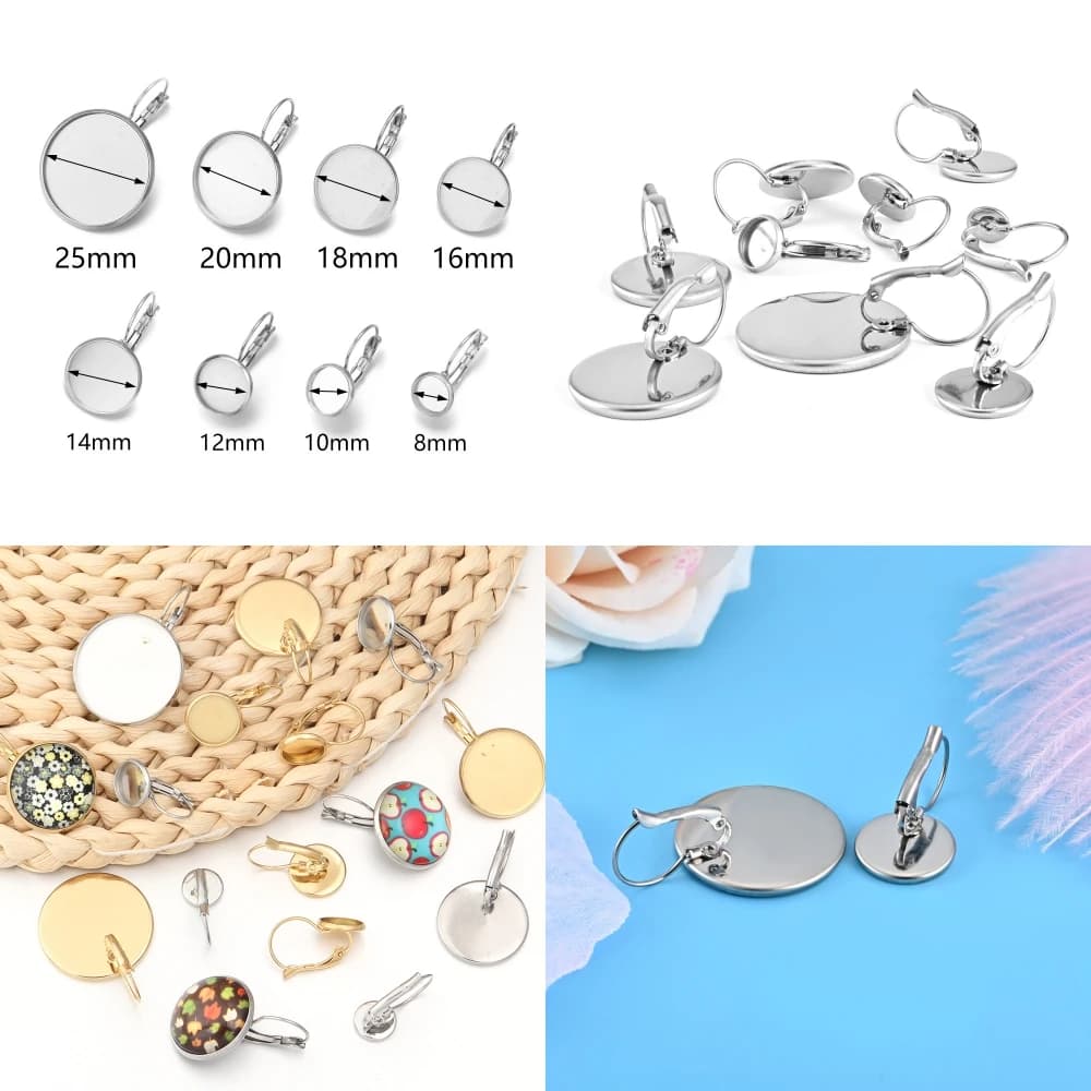 Classical Stainless Steel Time Gem Diy Jewlery Earrings Settings Accessories All Size For Choose 6mm to 25mm