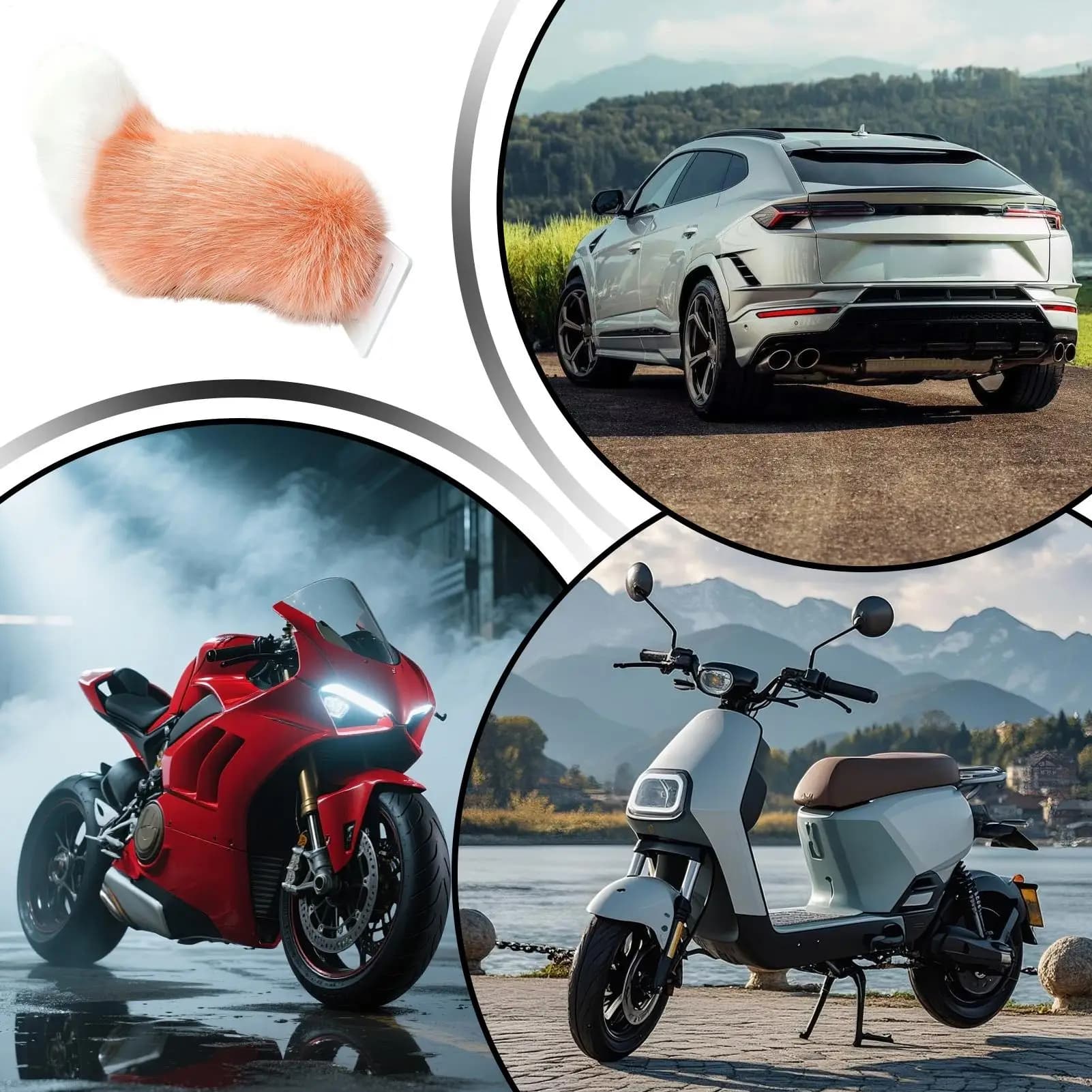 Furry Tail For Car Rechargeable Adhesive Plush Trunk Charm Electric Tail With Remote Control For Vehicle SUV Truck Motorcycle