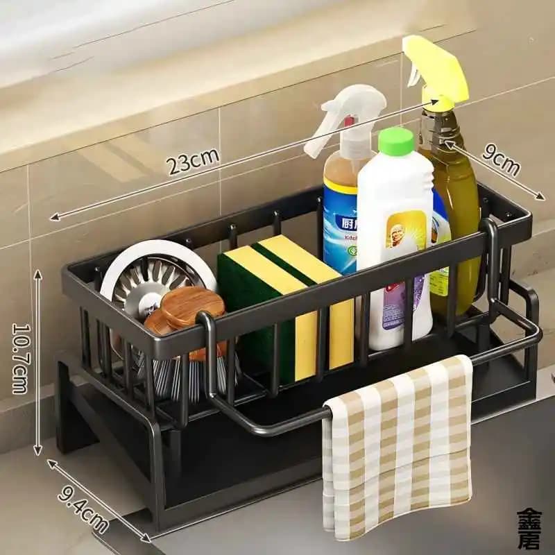 Compact spice shelf mounted on faucet – Washer Organizer with drains – Kitchen storage space for tools/accessories