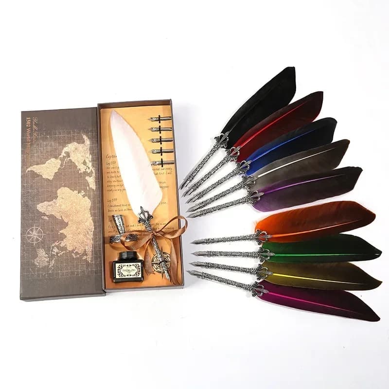 1set Calligraphy Pen Feather Dip Fountain Pen Sets Ink Stationery Quill Creative Retro Writting Pen School Office Supplies