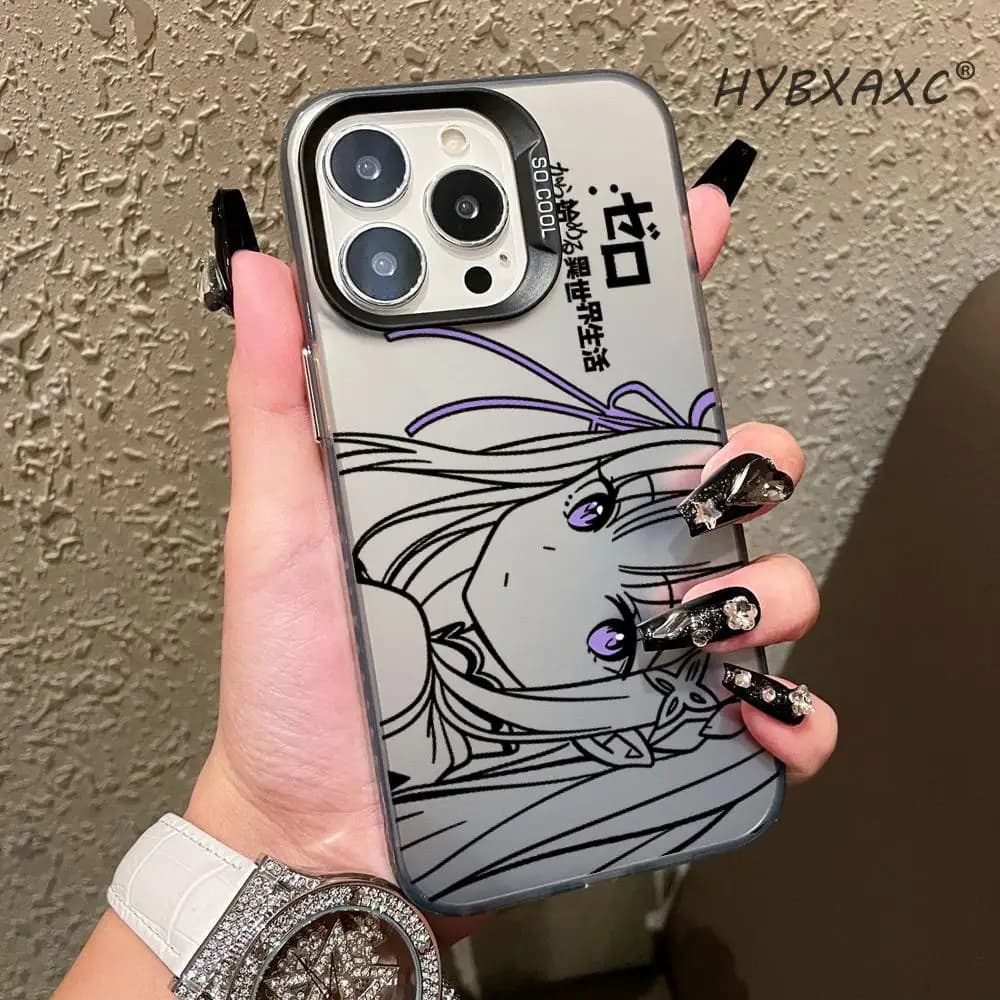 Cover Antiurto per iPhone 17 Air 16 15 11 12 14 13 Pro Max XS X XR Plus 8 7 SE 2020 con Design Anime Carino Rem Emilia