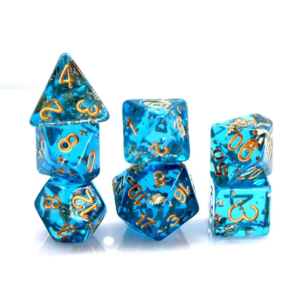 Set di Dadi in Resina Blu Oceano con Lamina d'Oro, Dadi Poliedrici per Dungeons & Dragons DND RPG TRPG