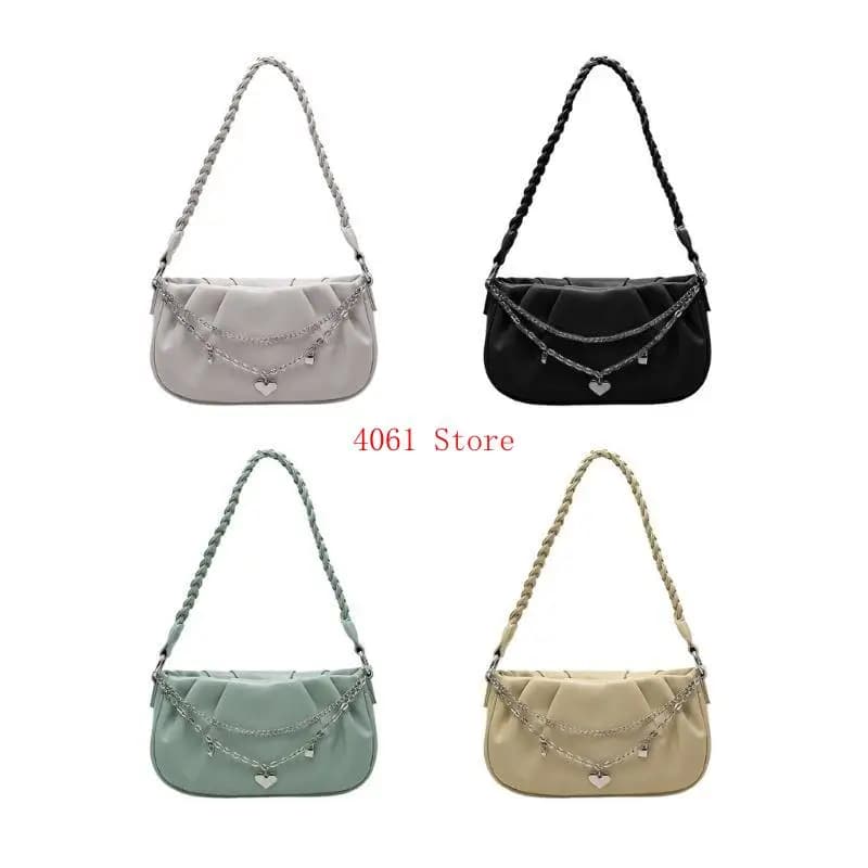 All-matching Ruched Shoulder Bag for Women Chain Underarm Bag PU-Leather Crossbody Bag Shopping Bag Cloud Bag