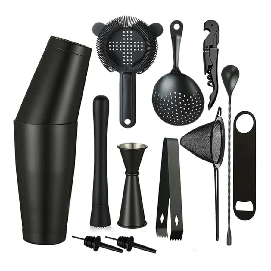 Cocktail Shaker Set - 13-Piece Bar Accessories Kit w/Weighted Boston Shaker Strainer Jigger Muddler Mixing Spoon and More - Hom