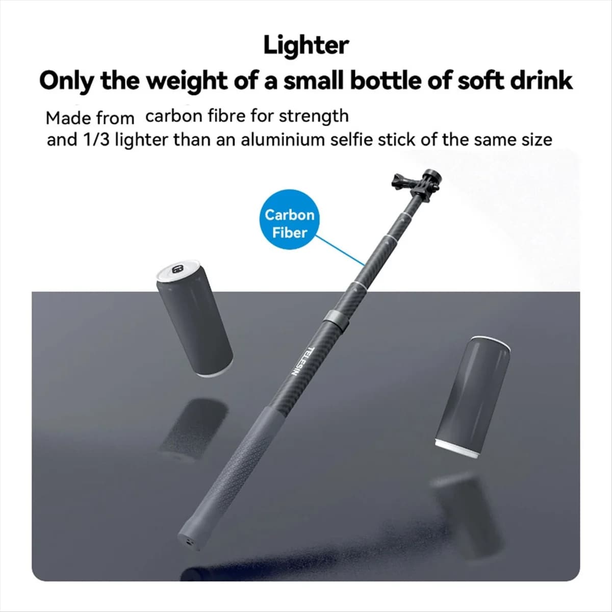 Monopiede selfie stick in fibra di carbonio M85K 1.2M retrattile con vite 1/4 per action camera