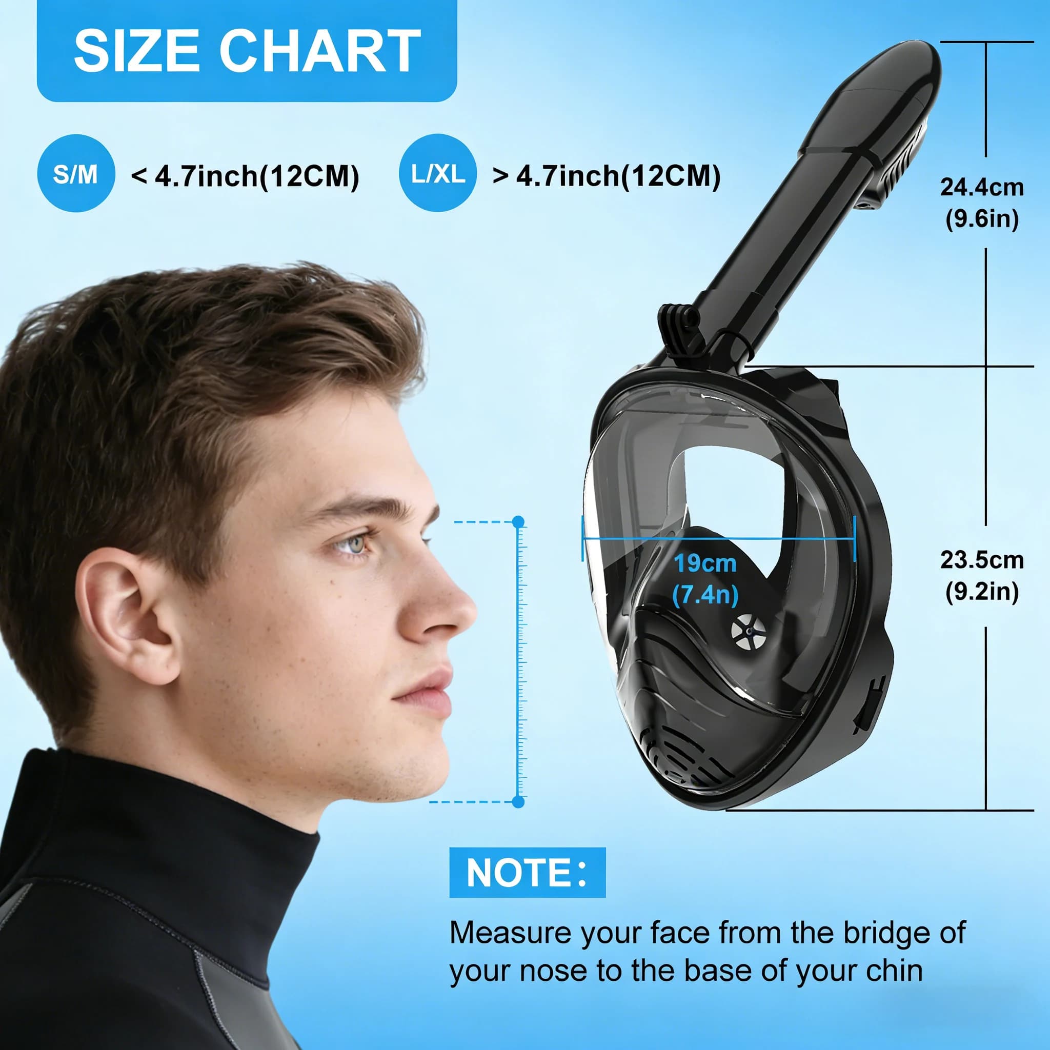 Full Face Snorkel Mask for Adults, Snorkeling Gear with Camera Mount HD 180 Degree Panoramic View Snorkel Set Anti-Fog Anti-Leak