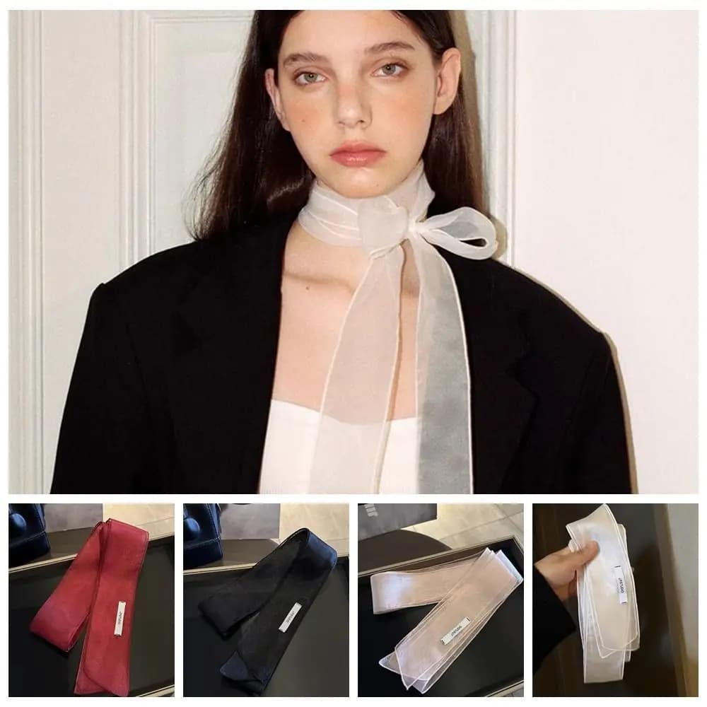 Fashion Silk Material Silk Scarf Thin Pearl Shiny Headband Korean Style Belt Women