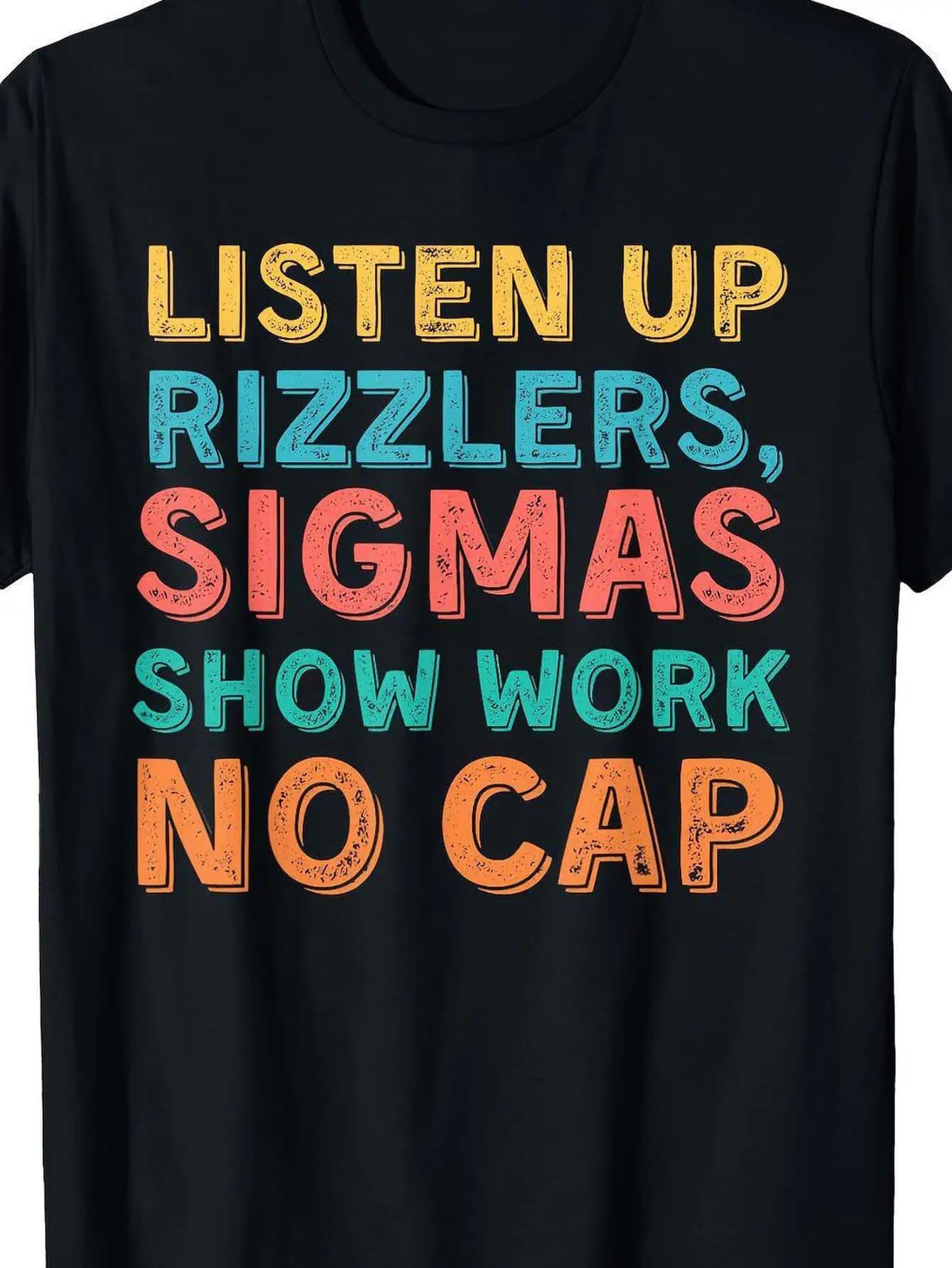Funny Teacher Math Inspirational T-Shirt - "Listen, Rizzlers S=Cotton Black Ca='s Lightweight Breathable Crew Neck