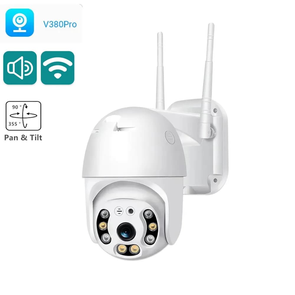 Telecamera WIFI Esterna 3MP con App V380 Pro, Audio Bidirezionale, Telecamera IP di Sicurezza Wireless con Funzione Speed Dome